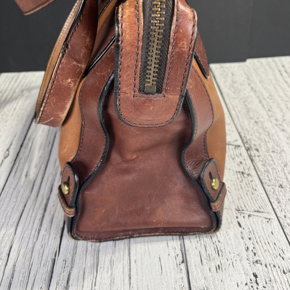 Vintage Fossil Reissue Satchel Handbag‎ Two Tone Leather - Picture 7 of 14